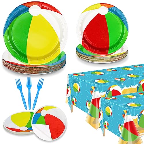 Ptecdrots Beach Party Decorations - 162 Pcs Pool Party Supplies Includes Beach Ball Plates cover