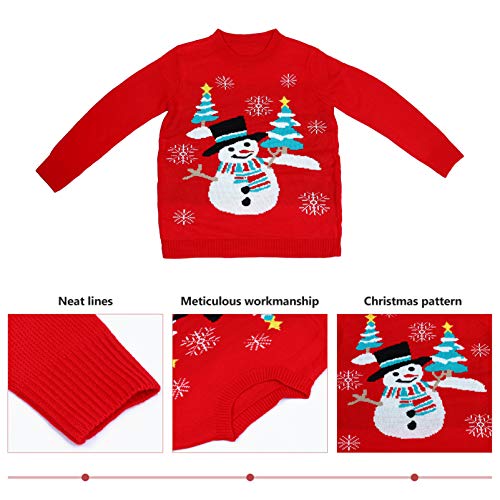 Amosfun Suéter de Natal Boneco de Neve Inverno Quente Pulôver Gola Redonda Suéter Feio Vermelho Nata