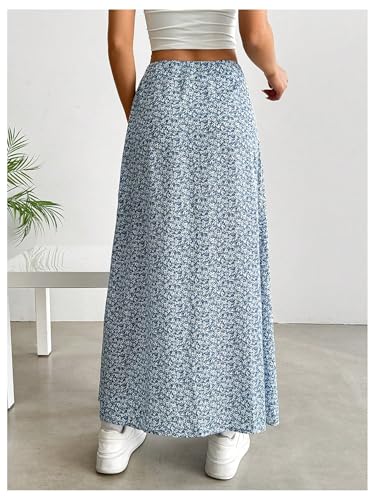 Women's Ditsy Floral Maxi Skirts Elastic High Waisted Flared Hem Summer Beach Long Skirt3
