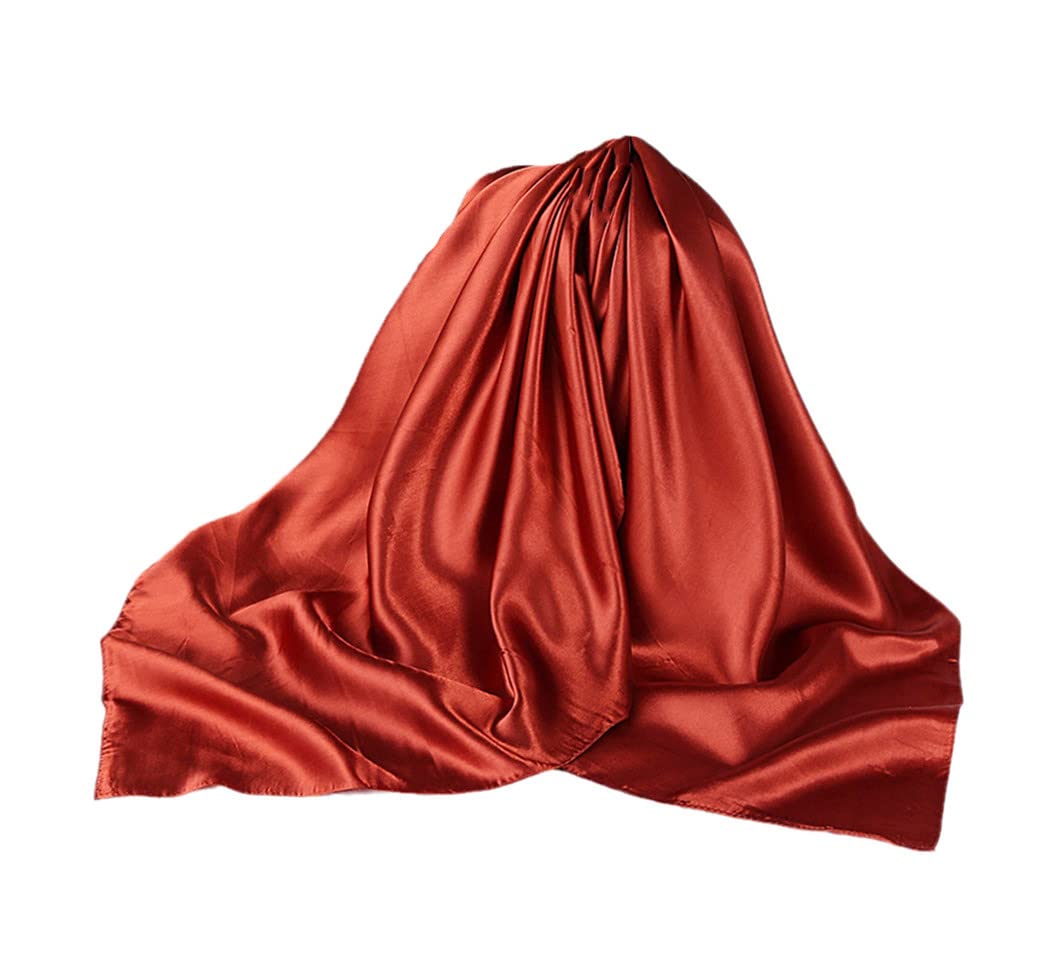 Foulards pour femmes, foulard en satin de soie, foulard de couleurs unies pour femmes, châles carrés 90 x 90 cm (orange foncé 90 x 90 cm)