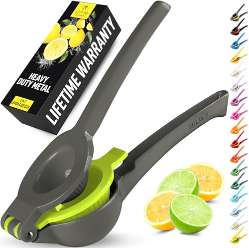 Image of Zulay Kitchen Metal 2-in-1 Lemon Squeezer - Sturdy Max Extraction Hand Juicer Lemon Squeezer Gets Every Last Drop - Easy to Clean Manual Citrus Juicer - Easy-Use Lemon Juicer Squeezer - Gray /Lime