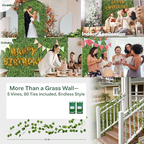 Artificial Boxwood Roll Grass Wall Panels, Greenery Outdoor 40"x120" (33.33 Sqft) UV-Anti Fake Ivy Privacy Fence Screen for Patio, Balcony, Garden, Backyard, and Fence Decor-Includes 5 PCS 79" Vines