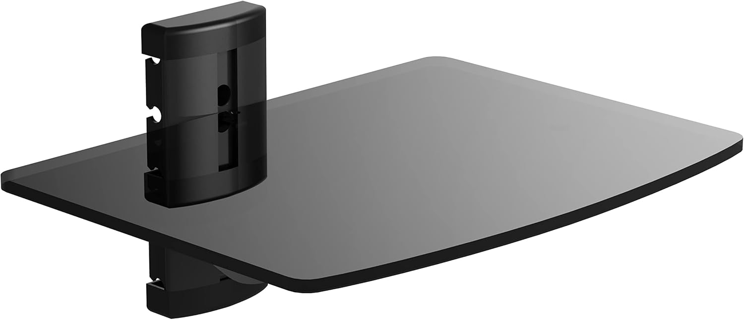 Tempered Black Glass Floating Shelf Wall Mount 1 Tier for DVD Players