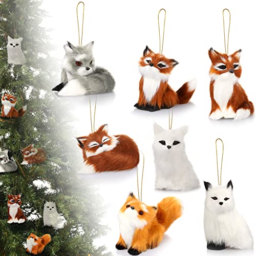 7 Pcs Mini Fox Plush Toys Stuffed Animal Christmas Tree Hanging Ornaments Simulation Squatting Fox Model Home Decoration Static Action Figures Fox Sleeping For Home Office Bag Decoration, 5 Inches #TOP2