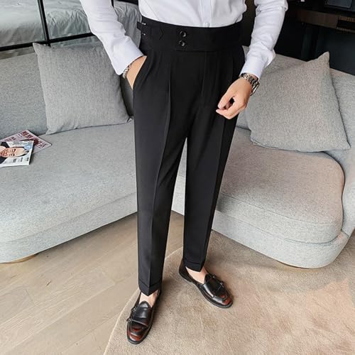 Mixgent Pants for Men, Men's High Waisted Pleated Pants, Autumn Retro Business Solid Color Straight Casual Trousers2