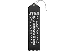 Star Performer Award Ribbons | 25 Black Ribbons with Card and String
