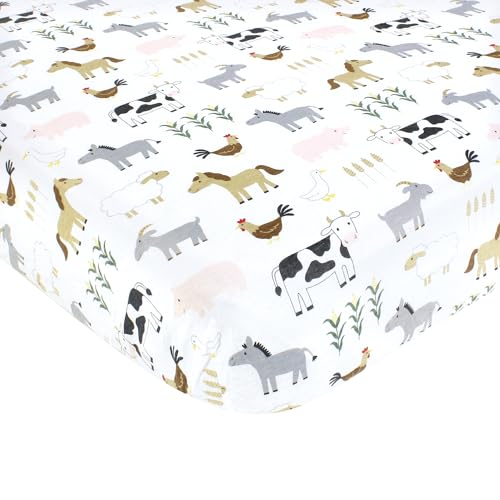 Image of Hudson Baby Unisex Baby Cotton Fitted Crib Sheet, Cute Farm, One Size