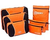 Packing Cubes 6 in 1 Travel Luggage Packing Organizers with Laundry Compression Pouches Organizer Bags 6 Set (Orange)