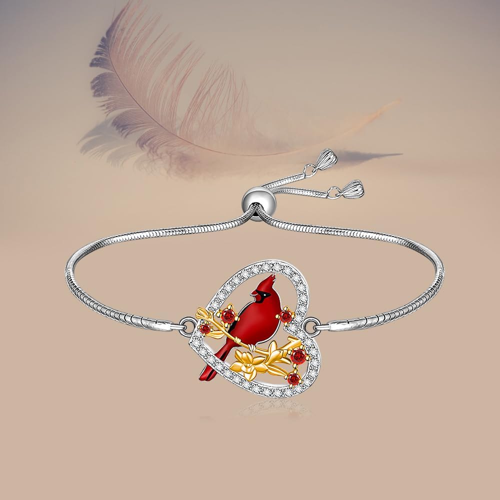 Fenthring Cardinal Bracelet for Women Sterling Silver Heart Red Cardinal Bird Bracelets Jewelry Adjustable Memorial Sympathy Christmas Gifts - Image 6