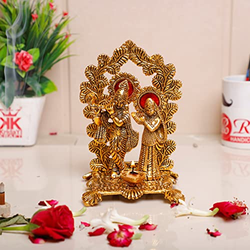Image of KridayKraft Radha Krishna Standing Playing Flute Metal Statue Gold Antique Finish for Pooja & Home,Office Decorative,Radha Krishna Murti Showpiece Figurines,Religious Idol Gift Article...