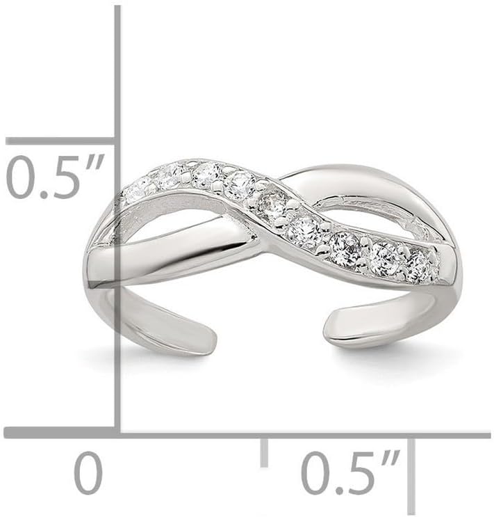 JewelryWeb 16.8mm 925 Sterling Silver Polished Cubic Zirconia Infinity Adjustable toe ring toe ring for Women