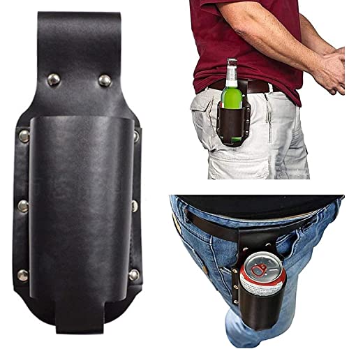 PU Leather Beer Holster, Waist Bag Travel Pouch for 12 Ounce Beer Bottle Beer Can Soda Beverage Holder, for Picnic Beach Barbeques (Black)