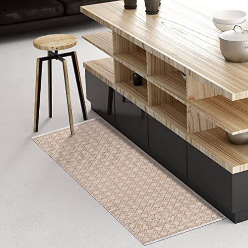 The Beer Valley Diamond Woven Runner Rug 2'X6' - Beige, Anti-Slip Farmhouse Cotton Rugs For Hallway Kitchen Living Room - 24X72 Inches #TOP1