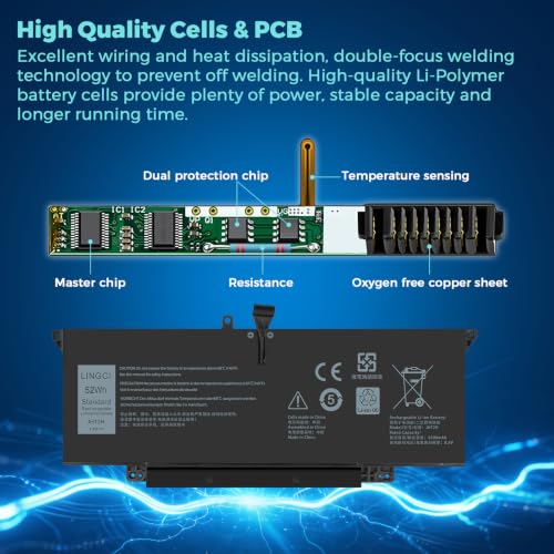 Image of JHT2H Battery Replacement for Dell Latitude 7310 7410 Latitude 7410 Chromebook Enterprise Series P34S P34S001 4V5X2 Y7HR3 35J09 HRGYV WY9MP XMV7T 009YYF 7CXN6 T3JWC XMT81 0YJ9RP 52Wh