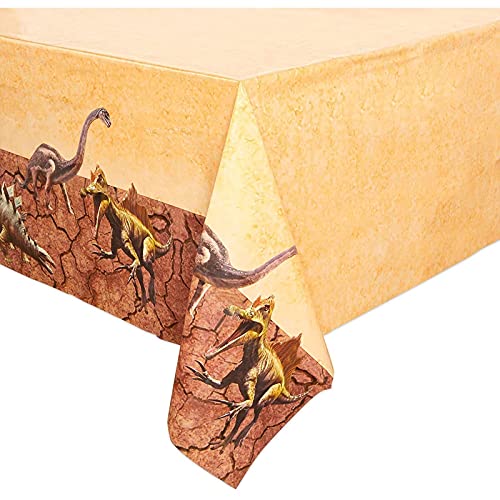 Image of BLUE PANDA Plastic Tablecloth - 54 x 108 in, Brown, 3 Pack - Disposable & Reusable Tablecloth for Dinosaur Birthday Party & Party Decorations
