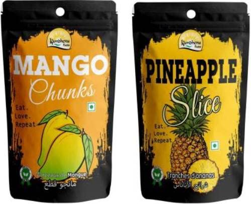 Kamdhenu Foods Dried Fruit Mango Chunks and Pineapple Slice Healthy Candy | Snacks Combo Pack | Pack of 2 | 100gm Each