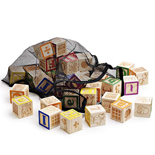 Sainsmart Jr. Wooden Abc Blocks 40Pcs Stacking Blocks Baby Alphabet Letters, Counting, Building Block Set With Mesh Bag For Toddlers #TOP1
