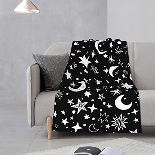 Baby Blankets,Moons And Stars Black And White Toddler Blanket For Boys Girls, Crib Receiving Blanket, For Nursery/Stroller/Toddler Bed/Carseat, 30 X 50 Inch #TOP4