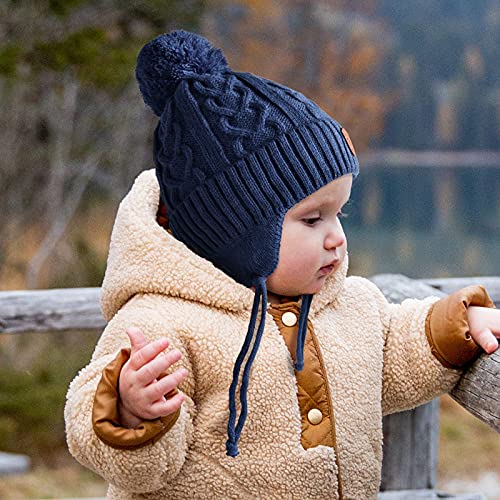 SOMALER Toddler Baby Boy Winter Beanie Hat Infant Kids Warm Fleece Lined Earflap Knit Fur Pom Pom Hat Snow Cap2