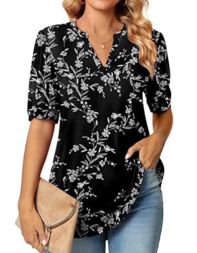 Anyally Womens Summer/Spring Puff Short Sleeve Tops Dressy Casual V-Neck T-Shirts Cute Blouse for Work