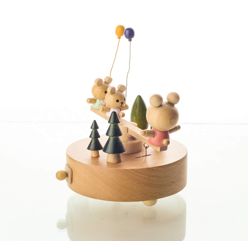 Scénarios Innovants Boîte à Musique en Bois, Premier Boîte à Musique Créatif Main Manivelle Boîte Décorative en Bois Cadeau et Décorations Idée pour Anniversaire, Noël - Ours Lapin Bascule