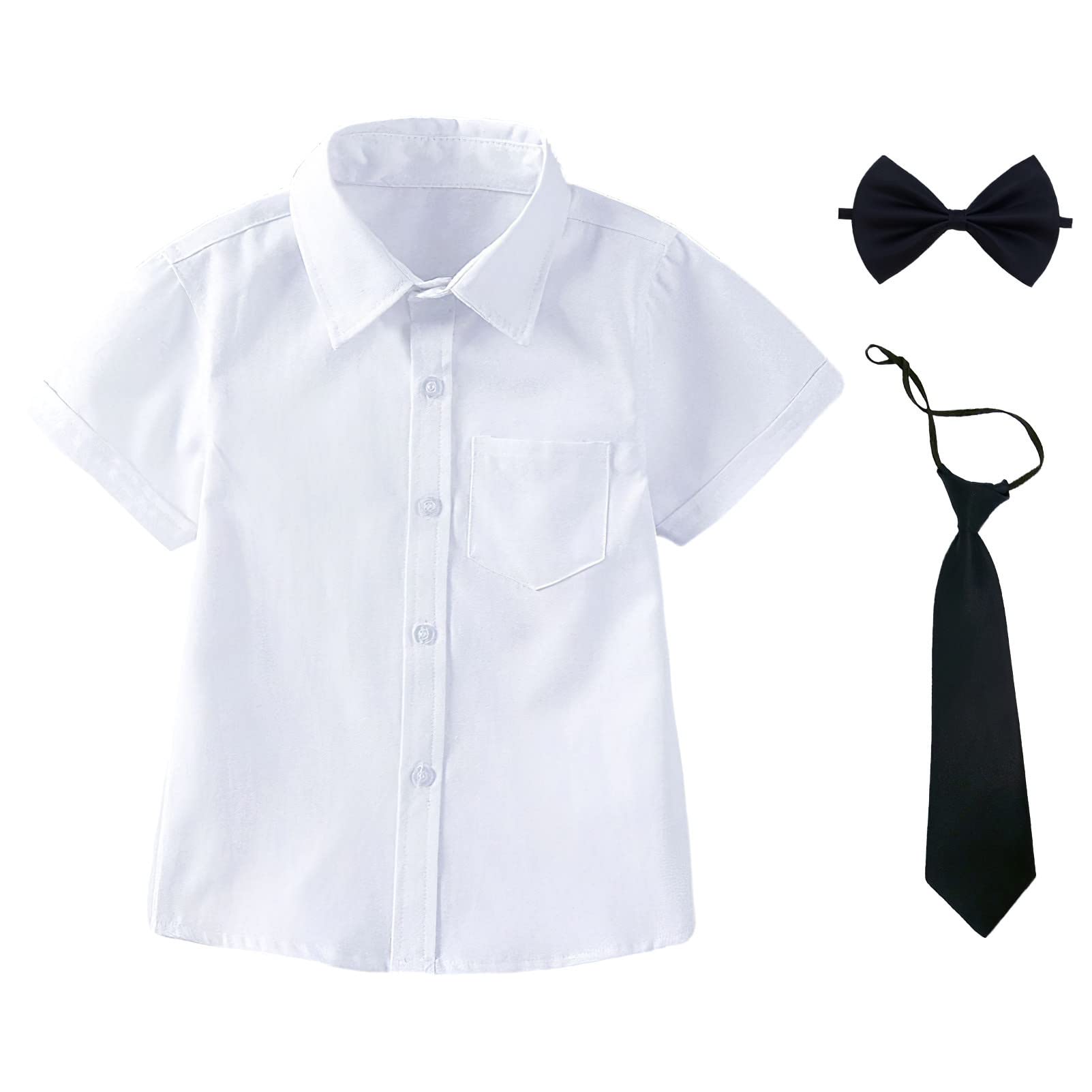 aromm Camisa Niño Uniforme Escolar Formal Manga Corta Botón Down Oxford Shirt con Corbata y Pajarita