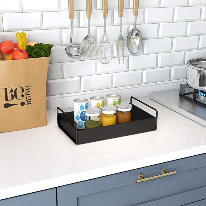 Image of Homify Bathroom Vanity Tray, Kitchen /Bathroom Countertop Storage Shelf Organizer,Coffee Table Decorative Tray Cosmetic Organizer Display Holder, Black (Black Tray-2)