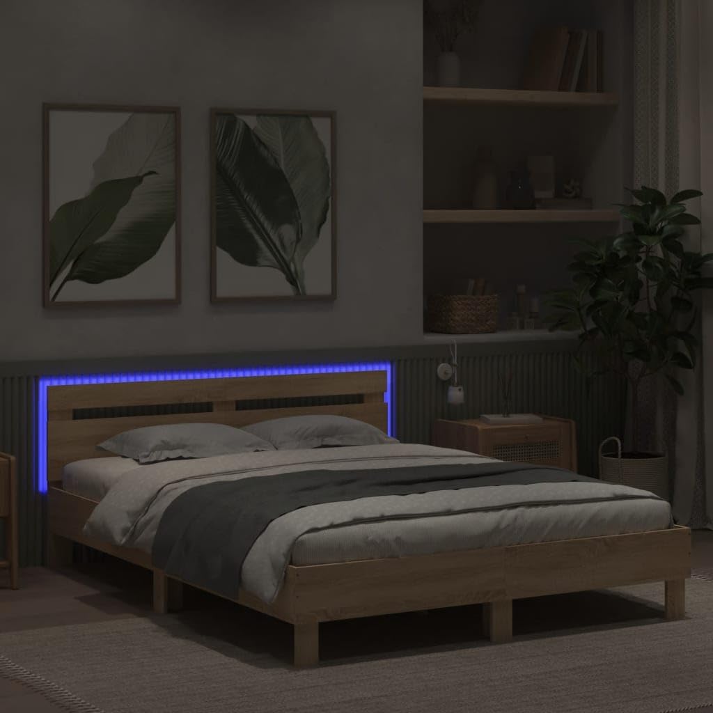 vidaXL Cadre de lit avec LED sans Matelas chêne Sonoma 140x200 cm