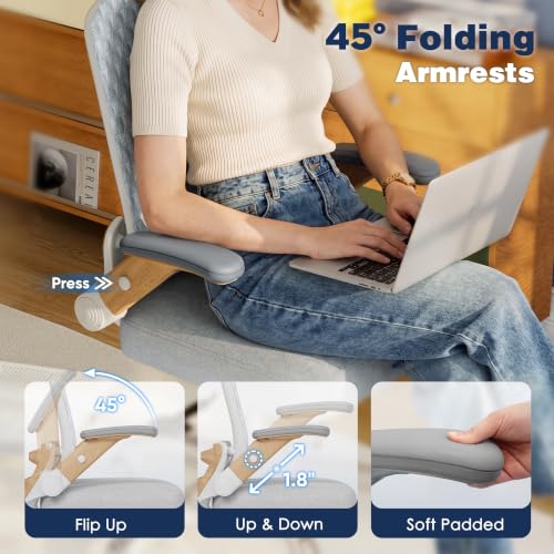 Image of Ergonomic Office Chair, High Back Home Desk Chair with Flip-Up Arms, 3D Headrest, 90-120 Tilt and Wide Cushion Seat, Big and Tall Computer Chairs for Man Woman, Mesh Chair Black Woodgrain