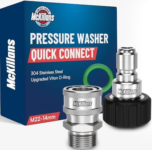 McKillans M22-14mm Pressure Washer Quick Connect Pair - M22 to 3/8 Quick Connect Pressure Washer Fittings - Power Washer Accessories - Quick Connect Hose Fittings - Hose Adapter Set (Stainless Steel)