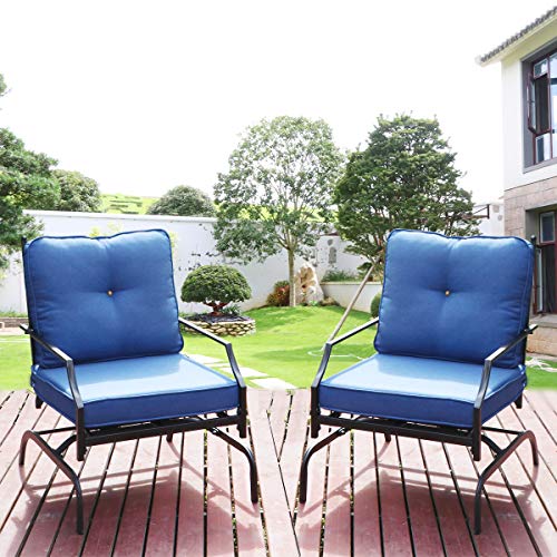 Lovinouse 2 Piece Patio Chairs Outdoor Rocking Chair, 400 Lbs Capacity Each, Bistro Set Patio Conversation Set, Metal Frame Outdoor Furniture for Balcony, Yard (Blue)