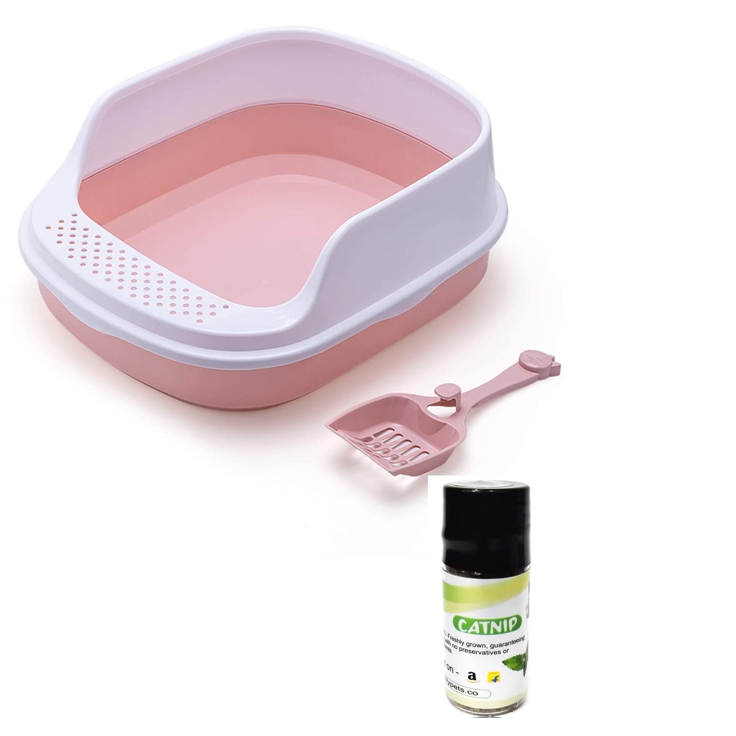 Emily Pet Cat Litter Box with Scooper and Catnip for Pets (Pink)