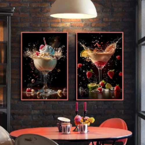 Peintures murales de cocktails en toile HD 50x70cm sans cadre pour salon