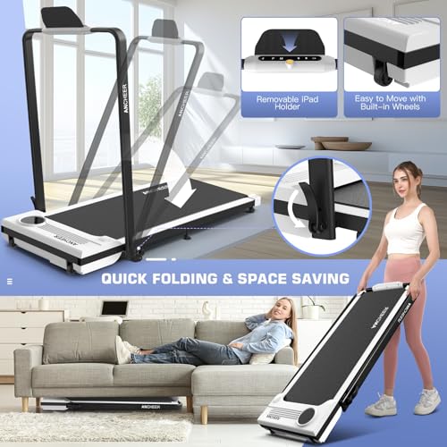 Image of Foldable Treadmill with Incline-Walking Pad with Handle Bar-Portable Walking Pad Treadmill 350+ lb Capacity-Under Desk Treadmills, 4 in 1 Running Machine LED Display /Dual Control