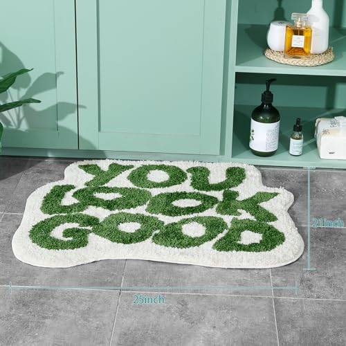 Image of TOIVO You Look Good Bath Mat - Stylish Funny Pink Bathroom Rug with Cute Words, Absorbent & Non-Slip - 25x21 inch (Green)