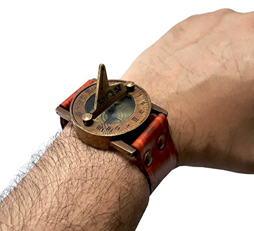 Brújula de Pulsera Estilo Steampunk en Latón con Correa de Cuero miniatura 3