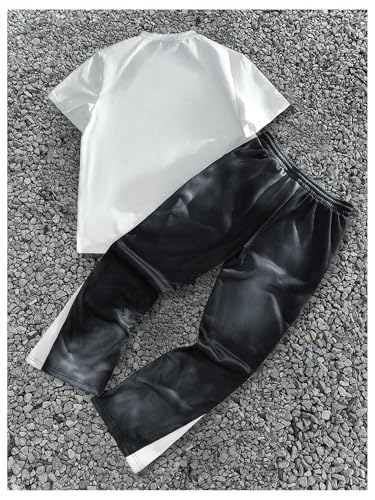 Men's 2 Piece Outfits Short Sleeve Letter Graphic Tees and Drawstring Flared Sweatpants Tracksuits Set2