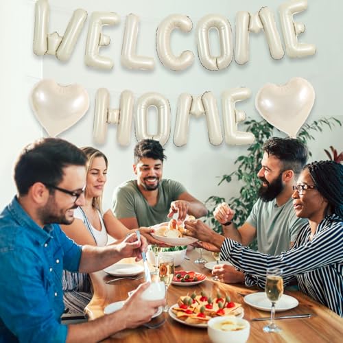 Image of TONIFUL 16 Inch Cream White WELCOME HOME Foil Letter Balloons Banner Decor