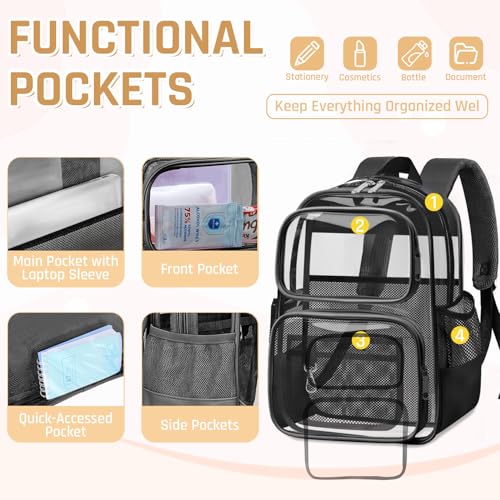 Clear Backpack for School - Large Heavy Duty Clear Bookbag for Boys and Girls, See Through PVC Transparent Backpacks3