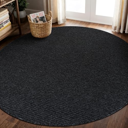 Luul Home Non Slip Dark Gray Solid Rubber Back Thin Rug for Living Room 6 Round Area Rugs for Kitchen, Rugs for Bedroom, Stain Resistant Easy Cleaning Non Shedding Carpet Dark Gray 6 Round