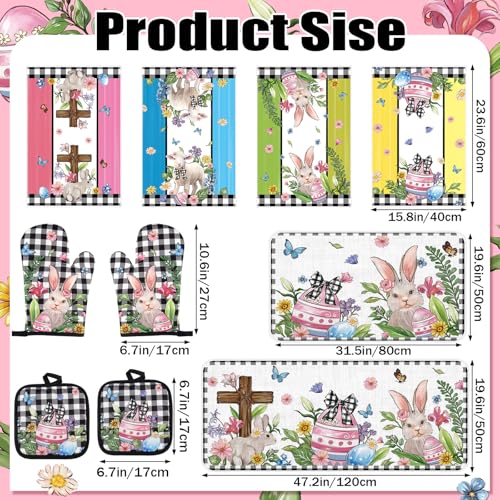 snaxuda 10 Pcs Kitchen Decor Set Bunny Kitchen Towels and Rugs Oven Mitts Pot Holders Absorbent Towels for Baking Cooking BBQ Gifts Home Decor Easter - image 3