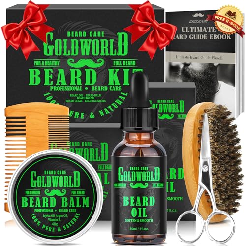 Beard Kit Beard Grooming Kit w/Beard Oil Balm Brush Comb Scissor e-Book Christmas Stocking...