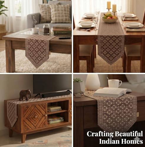 Image of Premium Dining Table Runner | Washable Farmhouse Style Heat Resistant Table Cover for 4 & 6 Seater | Elegant Home & Coffee Table Decor | Soft Viscose Rayon & Cotton | 13x72 Inch | Brown