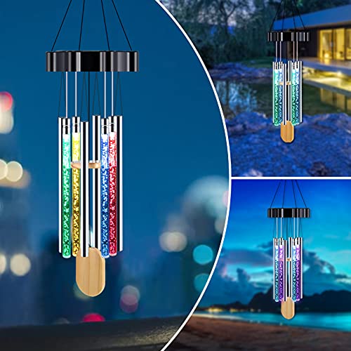Qualife Wind Chimes, Solar Wind Chimes Outdoor Indoor, Christmas Housewarming Decoration Gifts for Her Mom Mother Grandma Women,Garden Yard Memorial Color Changing Light Decor.