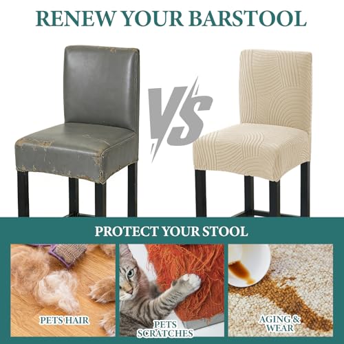 Image of HAOYONG Bar Stool Covers, Stretch Counter Stool Pub Chair Slipcover Washable Counter Height Chair Covers for Kitchen Dining Room Cafe Set of 4 (Beige)