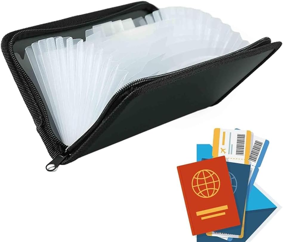 Receipt Organiser, 13 Pockets Mini Expanding Receipt Holder, Receipts Folder with Zipper Closure, Portable Accordion File Organiser, Practical Receipts Wallet, for Coupon, Bills, Cash(Black)