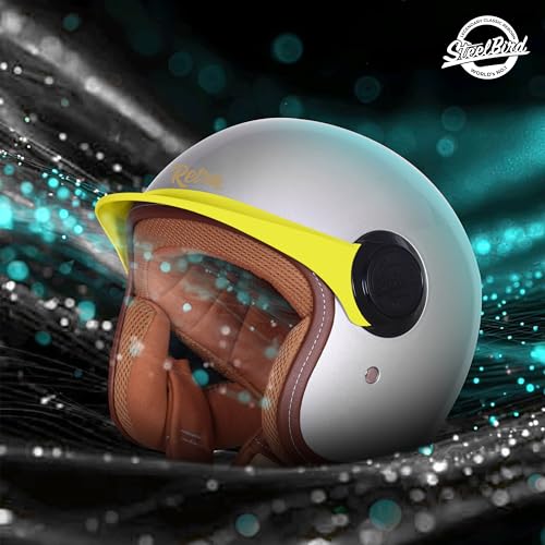 Image of Steelbird SBH 65 Retro 3.0 DOT and ISI Certified Open Face Helmet for Men and Women (Large 600 MM,Glossy Titanium Grey with Yellow Peak)