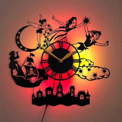 Peter Vinyl Record Wall Clock with LED Light, Gift Idea, Nursery Decor, Black