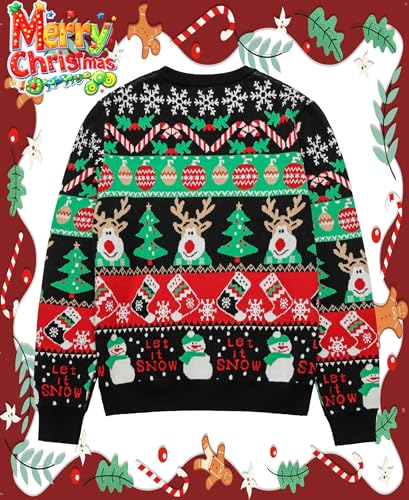 Let It Snow Reindeer and Snowman Banded Christmas Sweater - Image 2