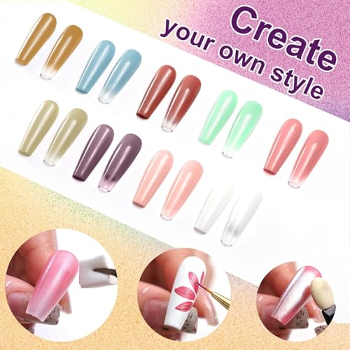 Image of THR3E STROKES Solid Cream GelPolish Set, 9 Colors Pudding Gel Nail Polish Palette with Nail Brush, Nude Pink Orange Red Solid Gel Polish Nail Art Kit Soak Off Portable Gift for Girls /Friend DIY Home (F)